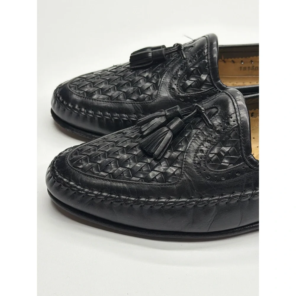 Santoni Mens Black Woven Leather Tassel Loafers Made‎ in Italy 11 B